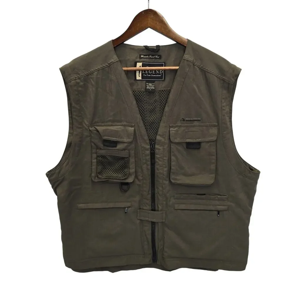 Vintage Eddie Bauer Legend Earthtech Wenatchee Mens Travel Fishing Vest Green L